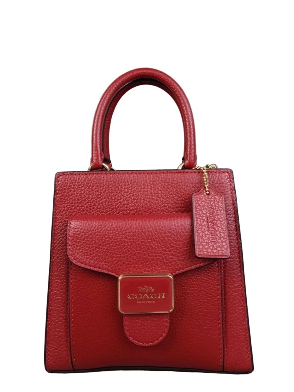 Coach Red Pebbled Leather Top-Handle Satchel with Gold Hardware